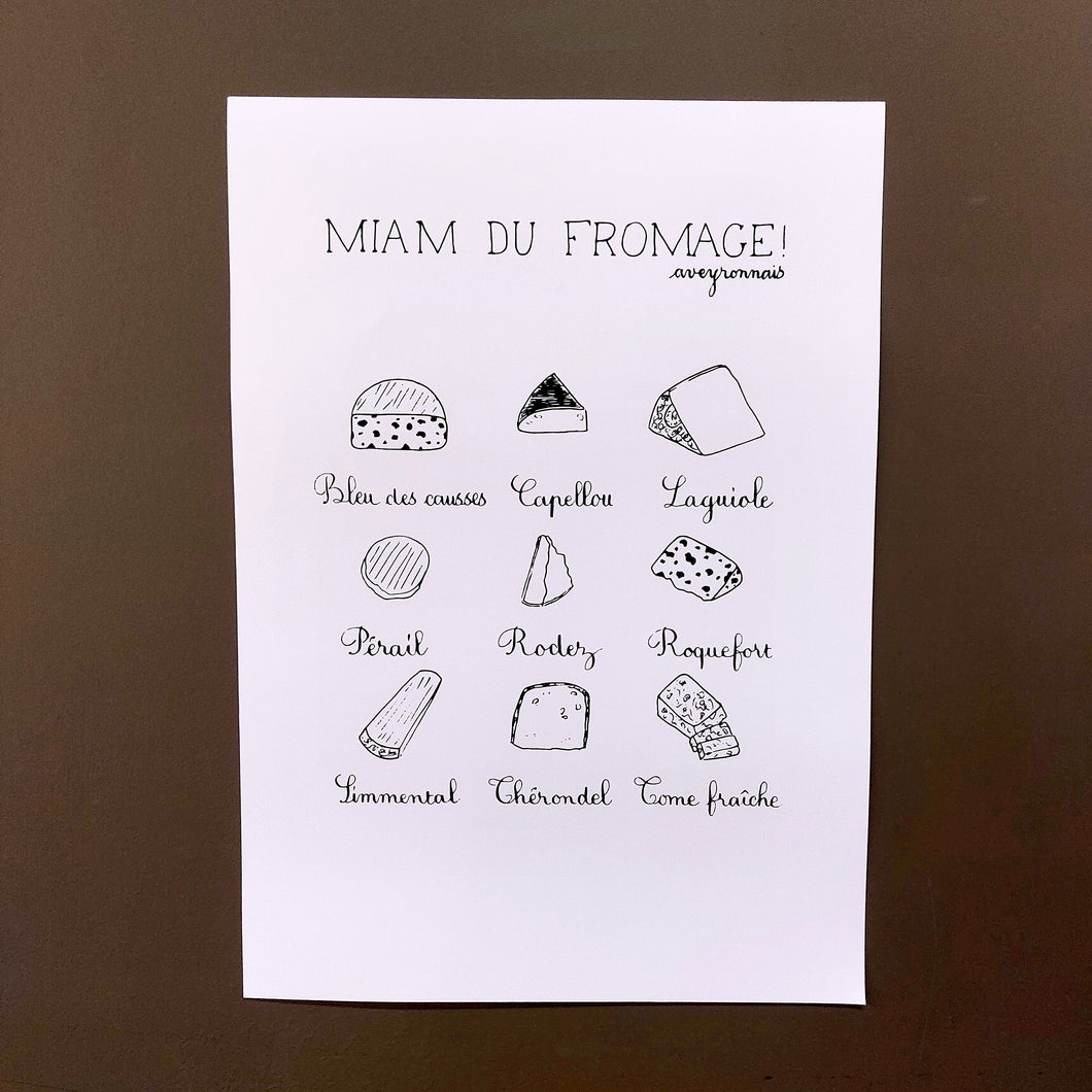Affiche A4 Illustrée – Les 9 Fromages Emblématiques de l’Aveyron